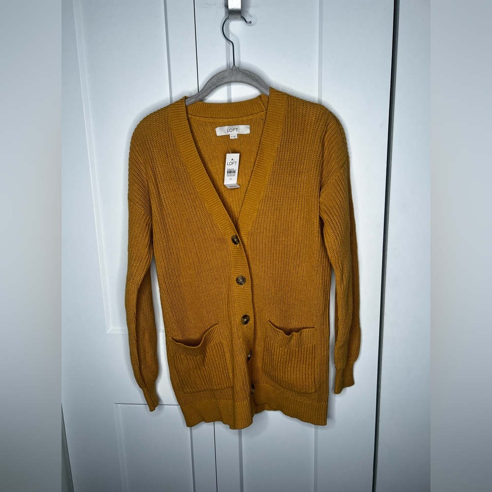 LOFT Ann Taylor Golden Mustard Knit Cardigan Sweater NWT Women's Size XS